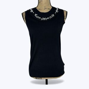 Michael Kors Rhinestone Neck Shell Top Sz M Black‎ Layering Holiday Party Work